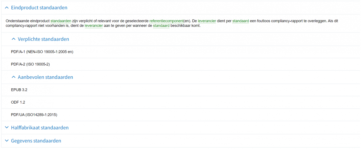 Overzicht van standaarden bij een referentiecomponent