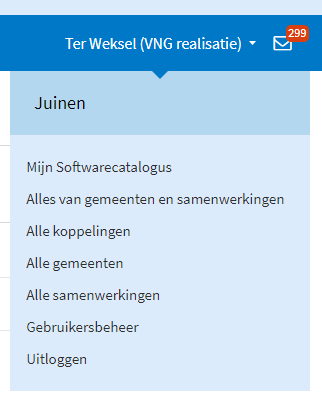 Menu onder organisatienaam